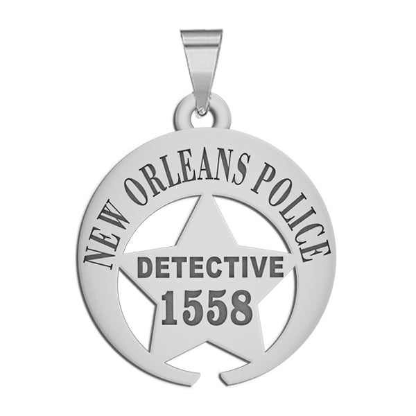 Silver New Orleans police detective badge pendant with sample number 1558 (PG101322, secondary photo 2)