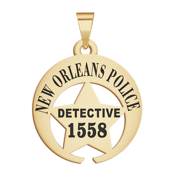 Gold New Orleans police detective badge pendant with sample number 1558 (PG101322, secondary photo 3)
