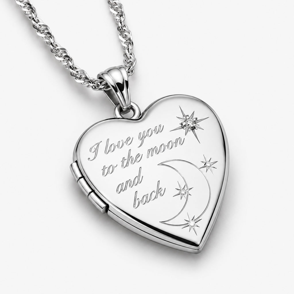 To The Moon & Back  Heart Photo Locket