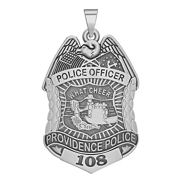 Providence police badge pendant shown with silver-tone finish (PG101597, secondary photo 3)