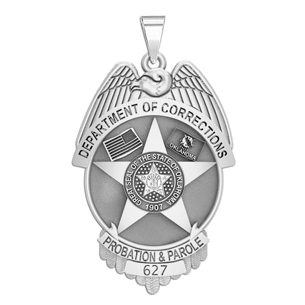 Silver Oklahoma corrections badge with a muted central field. (PG101628, secondary photo 3)
