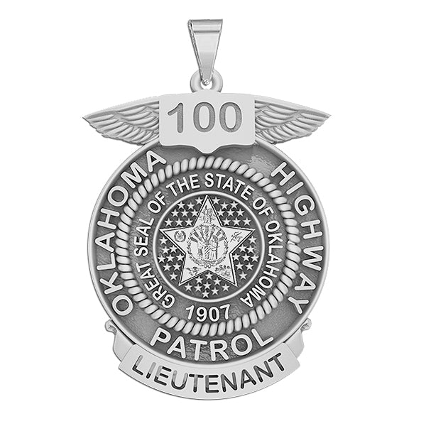 Oklahoma Highway Patrol badge pendant with silver finish. (PG101629, secondary photo 3)