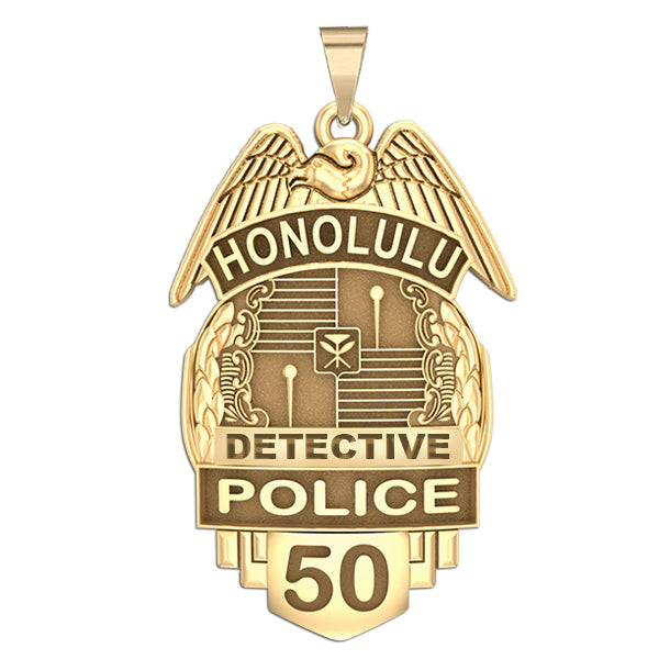 Gold Honolulu detective police badge pendant product photo (PG101644, secondary photo 2)