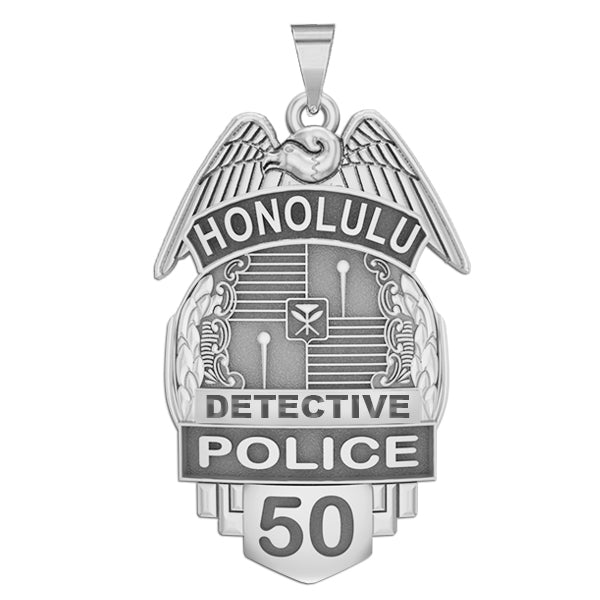 Silver Honolulu detective police badge pendant product photo (PG101644, secondary photo 3)