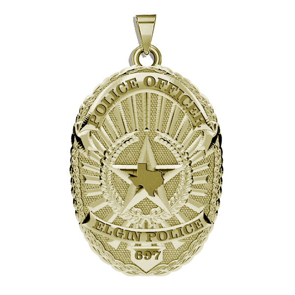 Alternate reverse view of the personalized Texas Elgin police badge pendant (PG101670, secondary photo 3)