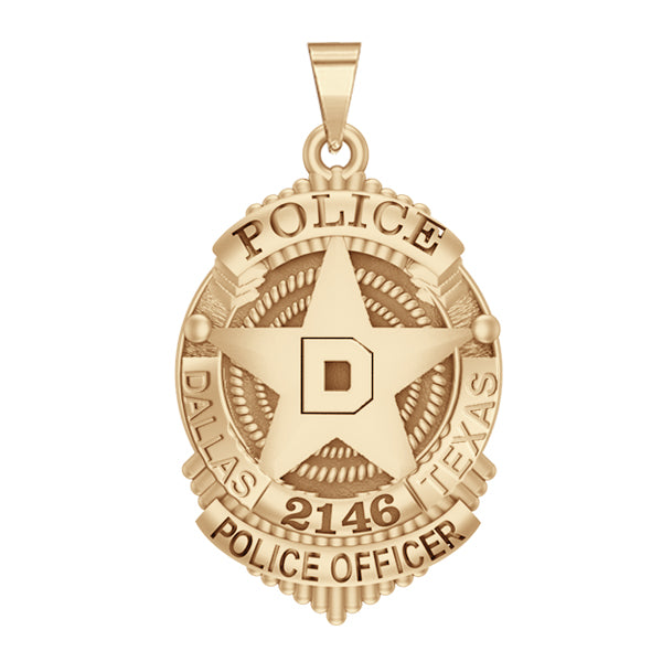 Gold Dallas police badge pendant with a clear enamel-free face (PG101707, secondary photo 2)