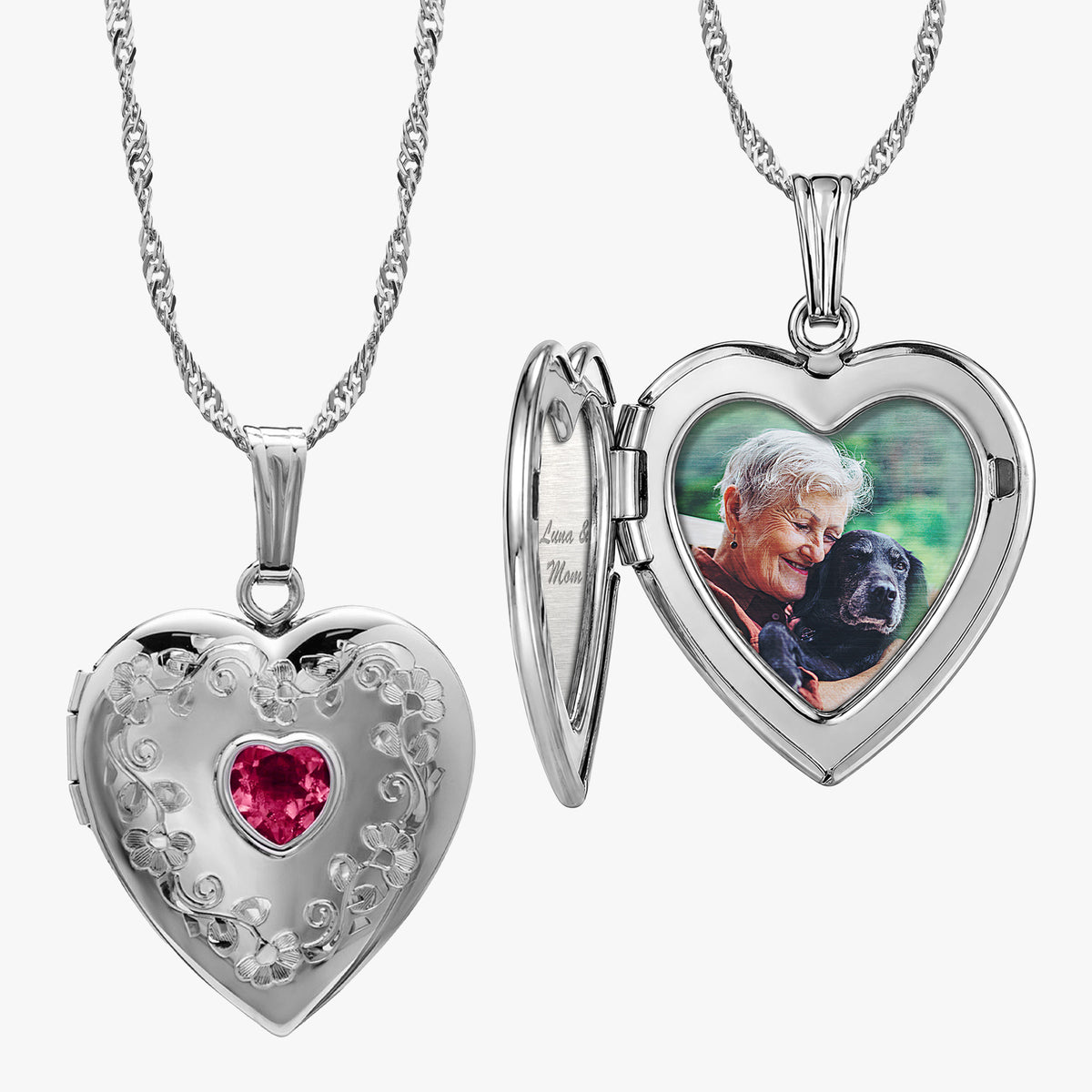 Floral Border With Birthstone Heart Photo Locket