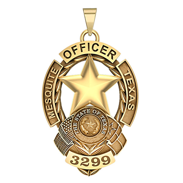 Original catalog photo of Personalized Mesquite Texas Police Badge with Your Rank, Dept. and Number, alternate product view. (PG101714, secondary photo 2)