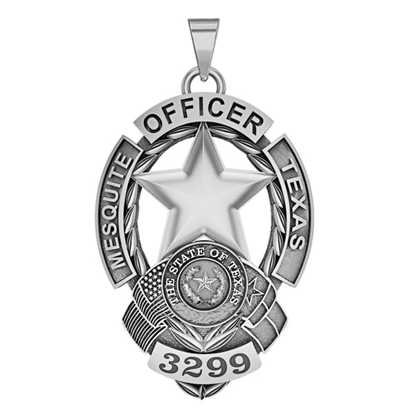 Original catalog photo of Personalized Mesquite Texas Police Badge with Your Rank, Dept. and Number, alternate product view. (PG101714, secondary photo 3)