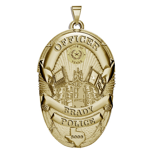 Gold Brady police badge pendant with sample engraving (PG101759, secondary photo 2)
