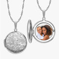 Round Floral Photo Locket with 18" Chain