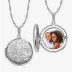 Round Floral Photo Locket with 18" Chain