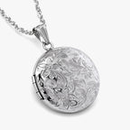 Round Floral Photo Locket with 18" Chain