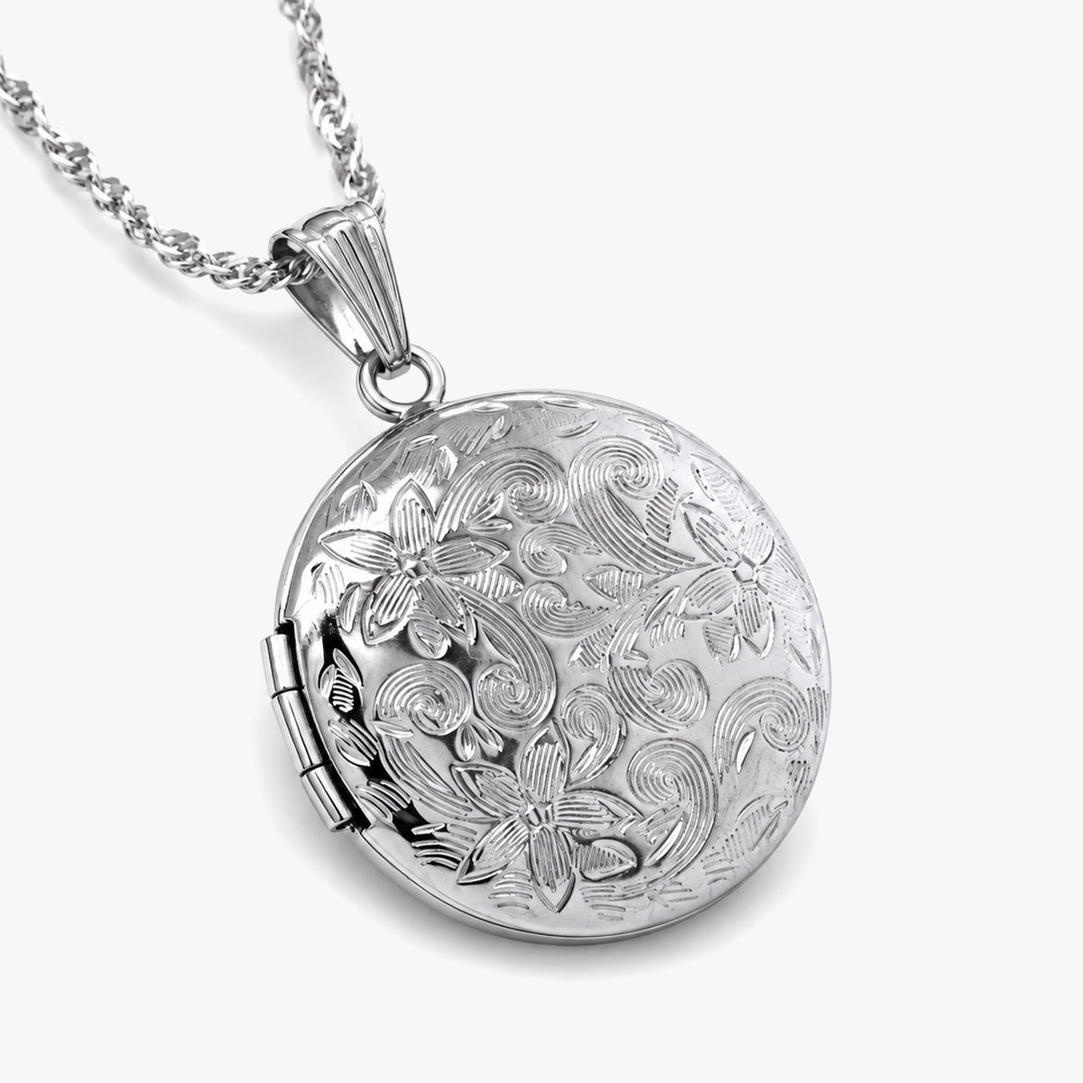 Round Floral Photo Locket with 18" Chain