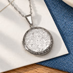 Round Floral Photo Locket with 18" Chain - lifestyle