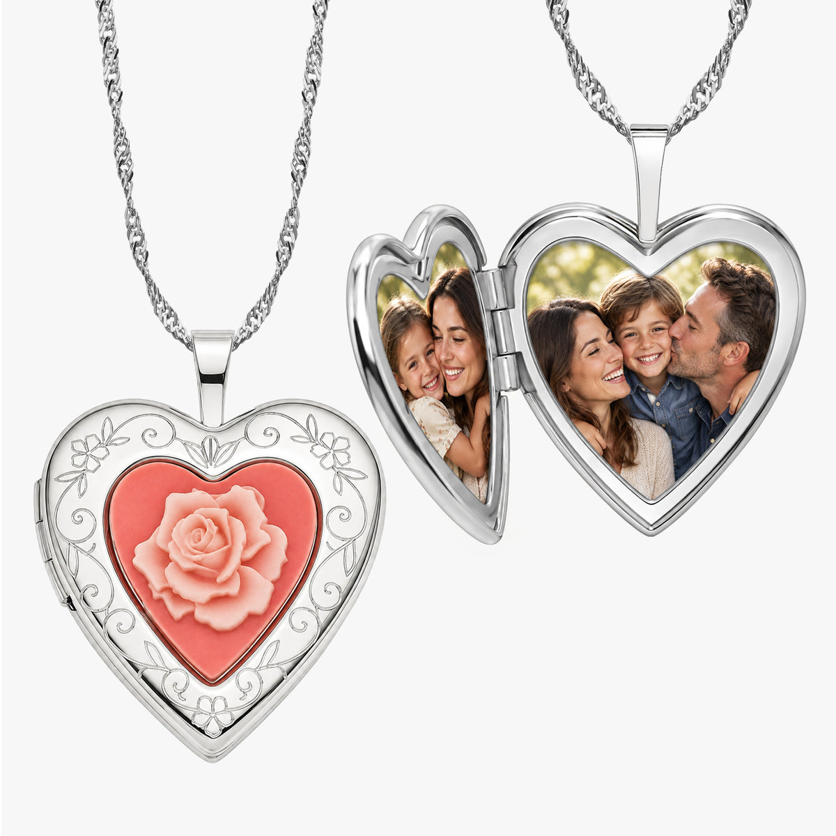 Rose Cameo Heart Photo Locket