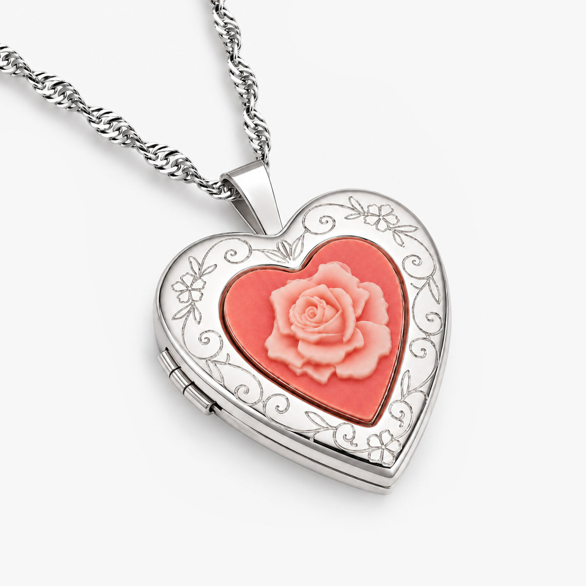 Rose Cameo Heart Photo Locket