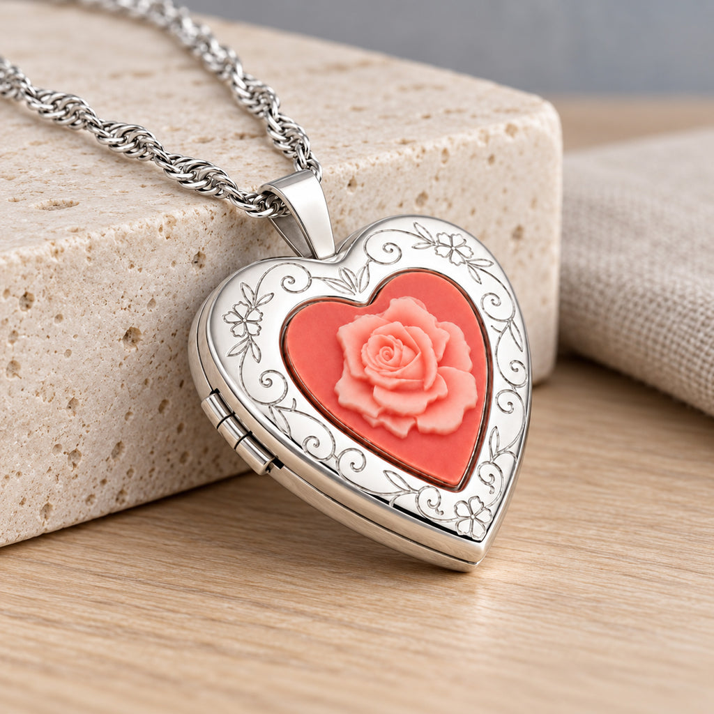 Rose Cameo Heart Photo Locket - lifestyle