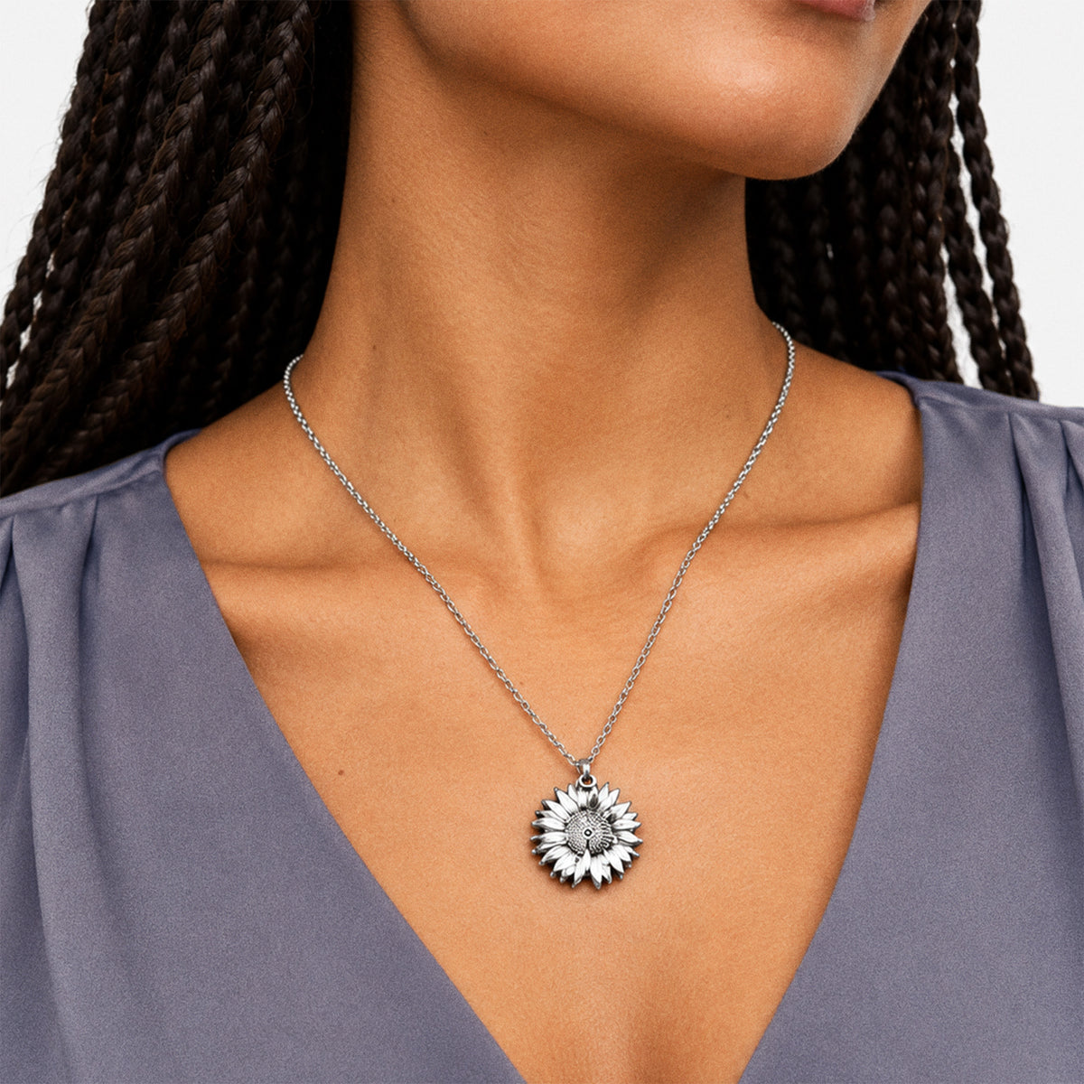 Exclusive Sunflower Photo Necklace and Chain - on model