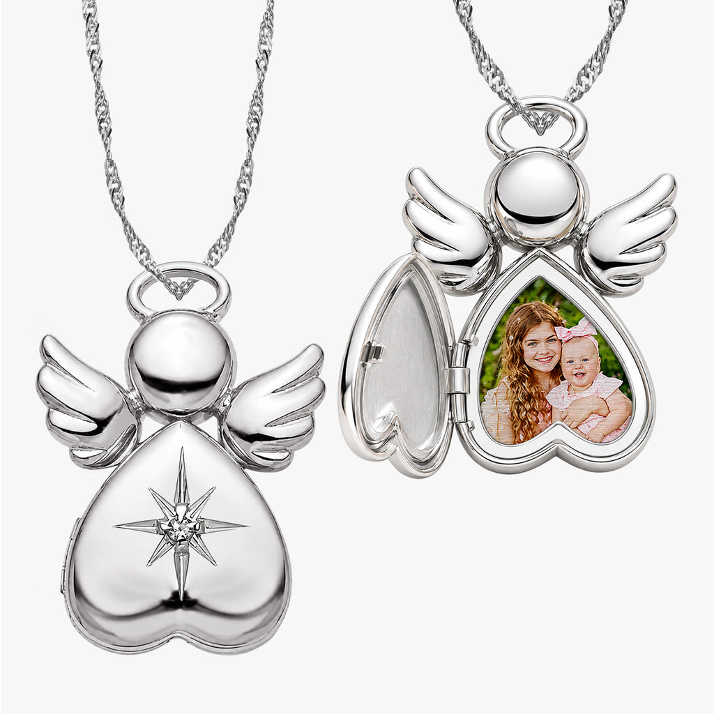 Angel With Diamond Photo Locket