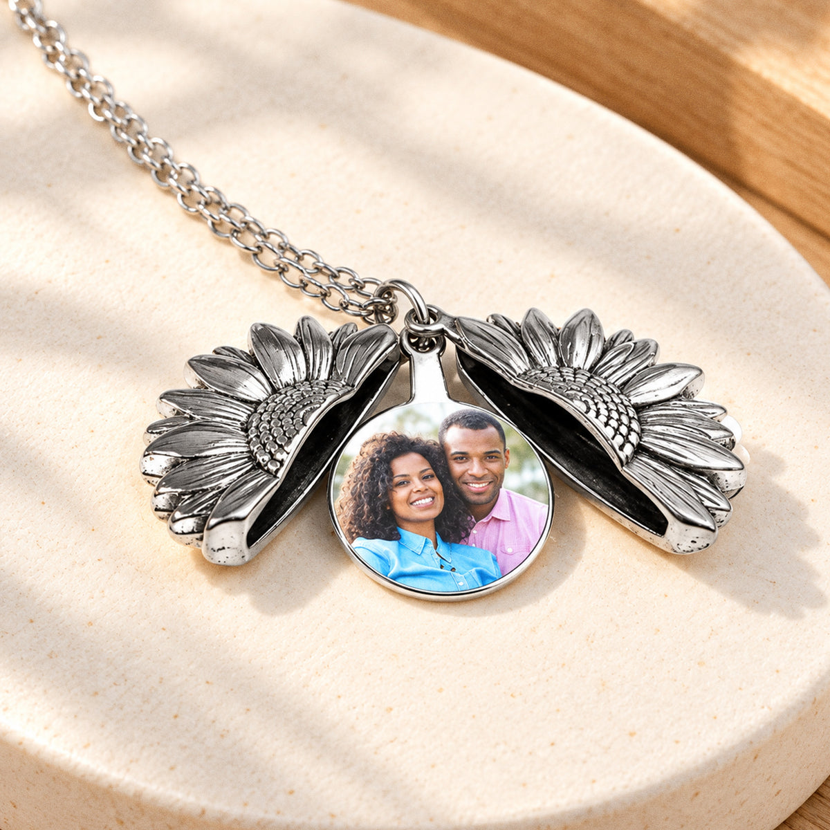 Sunflower Photo Locket and Chain - lifestyle