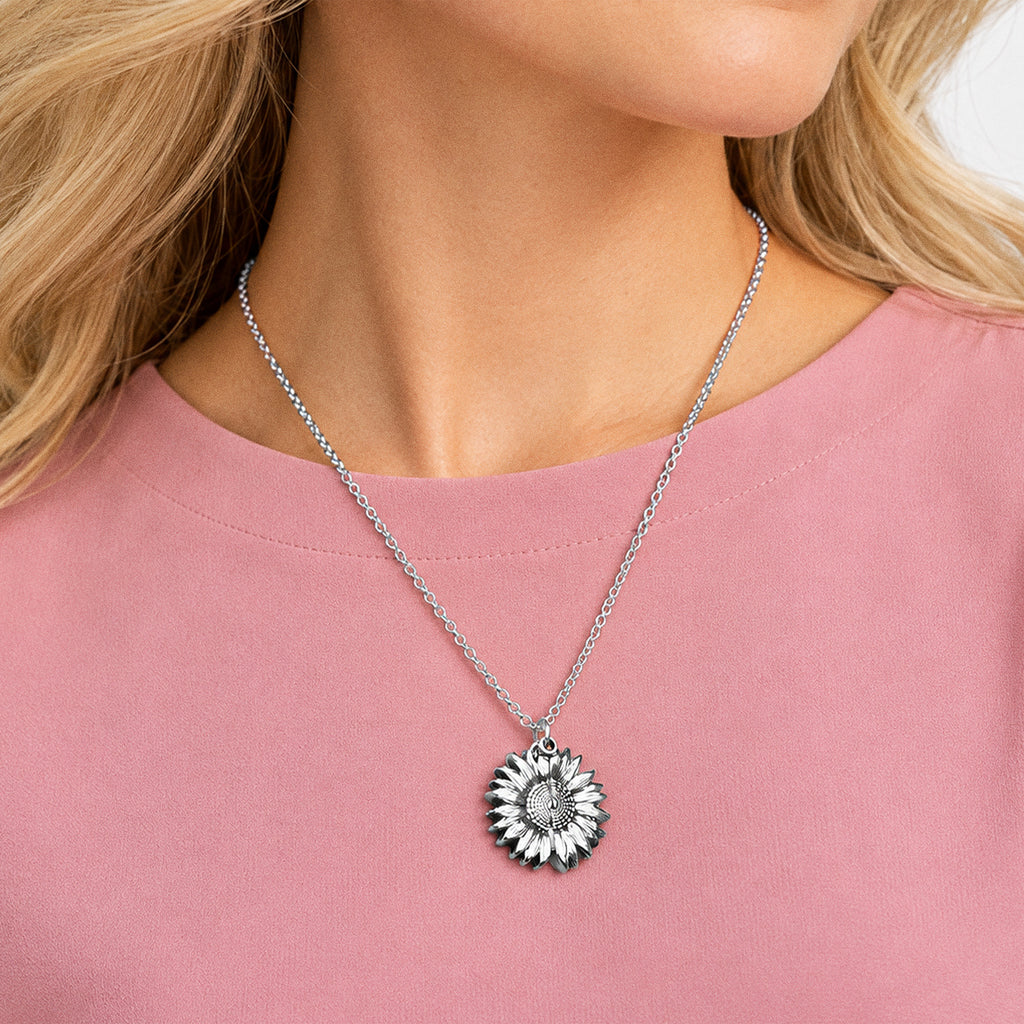 Sunflower Photo Locket and Chain - on model