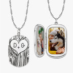 Dog Tag Couples Tree Carving Photo Locket