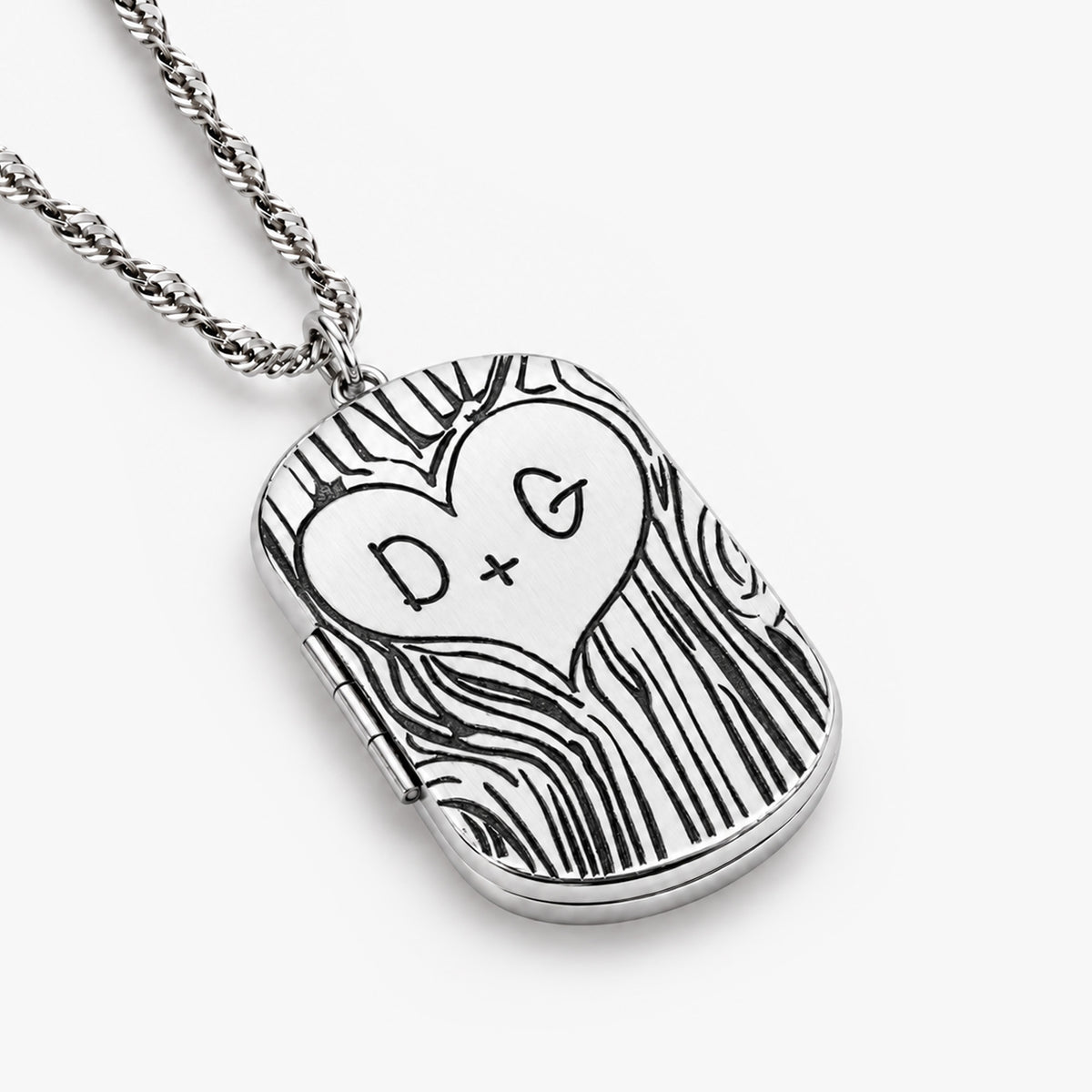 Dog Tag Couples Tree Carving Photo Locket