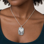 Dog Tag Couples Tree Carving Photo Locket - on model