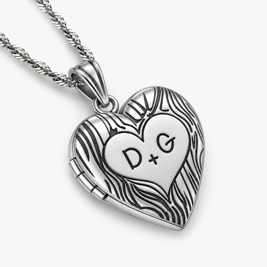Couples Tree Carving Heart Photo Locket