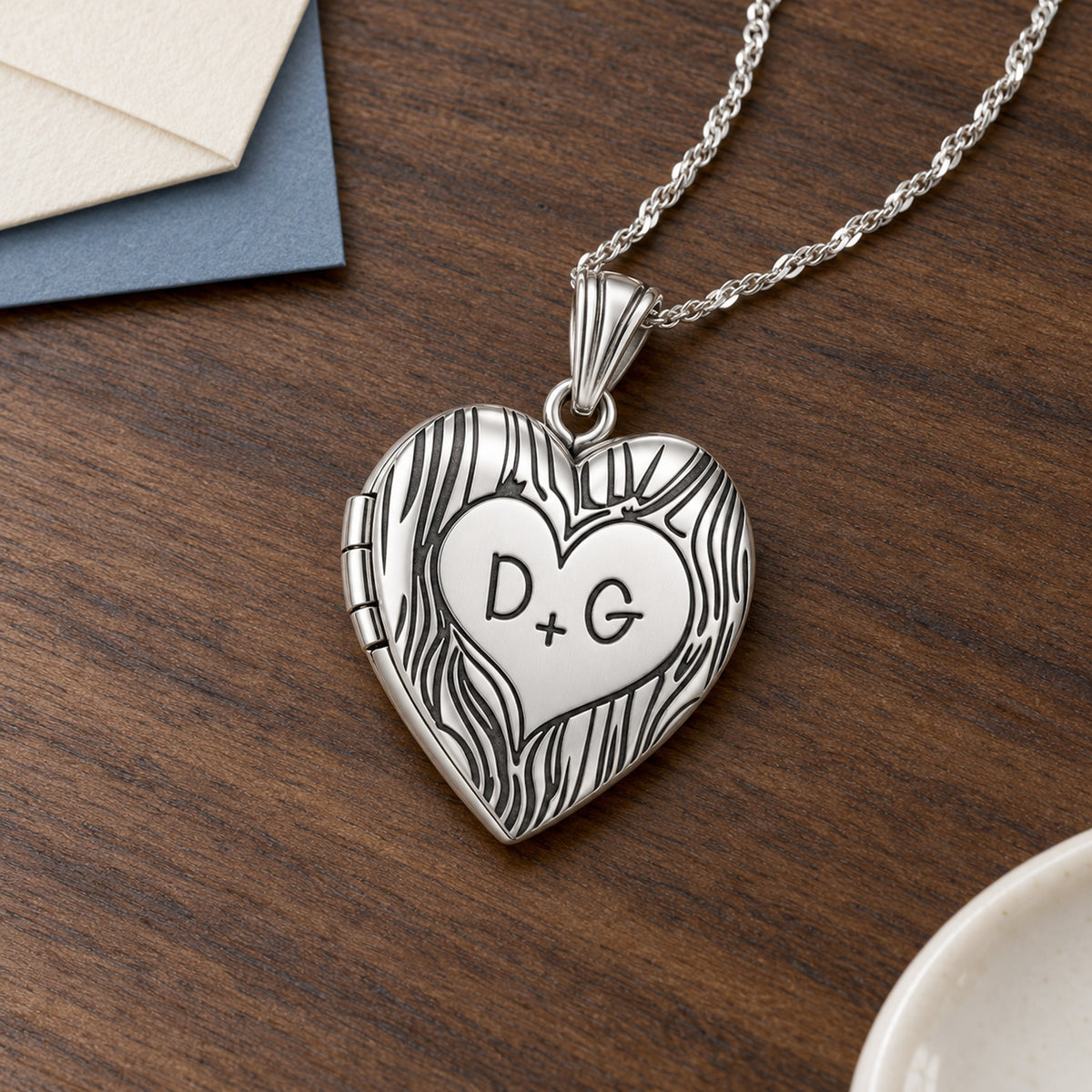 Couples Tree Carving Heart Photo Locket - lifestyle