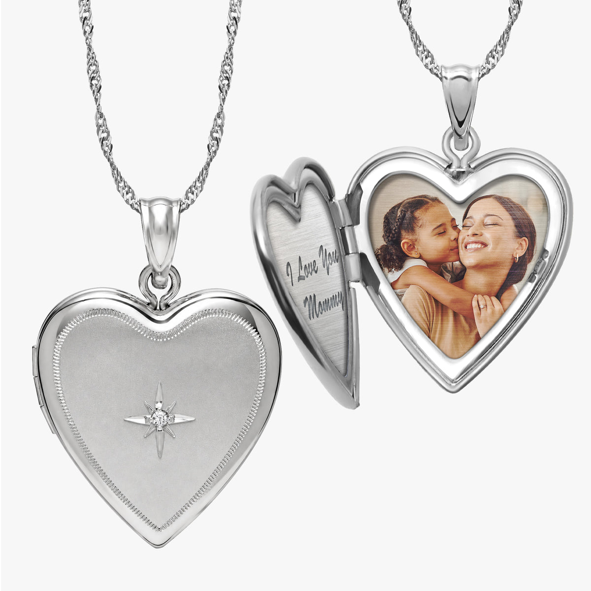 Silver Diamond Heart Photo Locket
