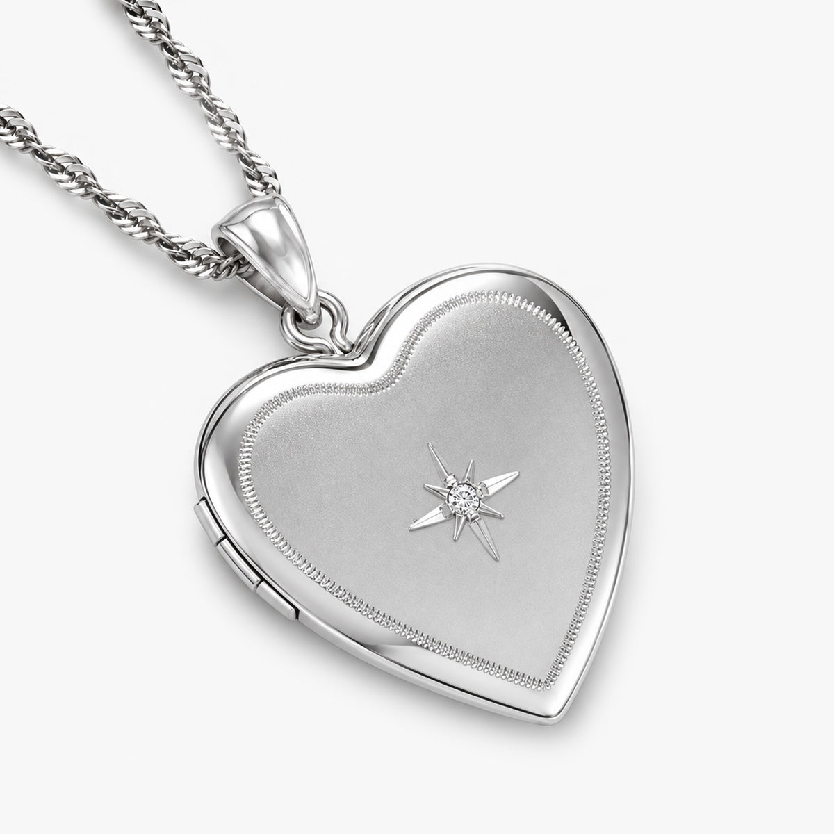 Silver Diamond Heart Photo Locket