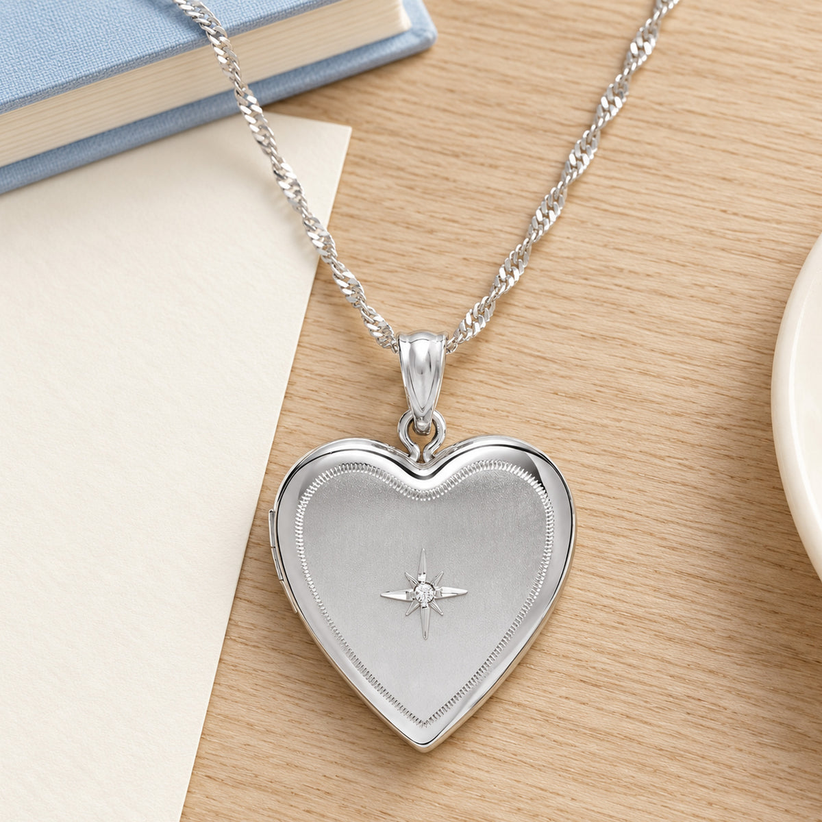 Silver Diamond Heart Photo Locket - lifestyle