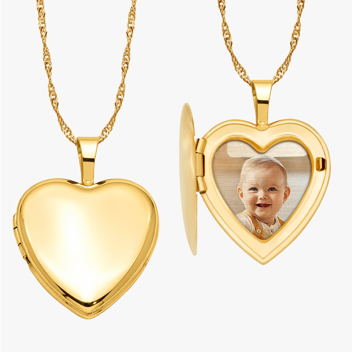 Solid 14K Yellow Gold Petite Heart Photo Locket