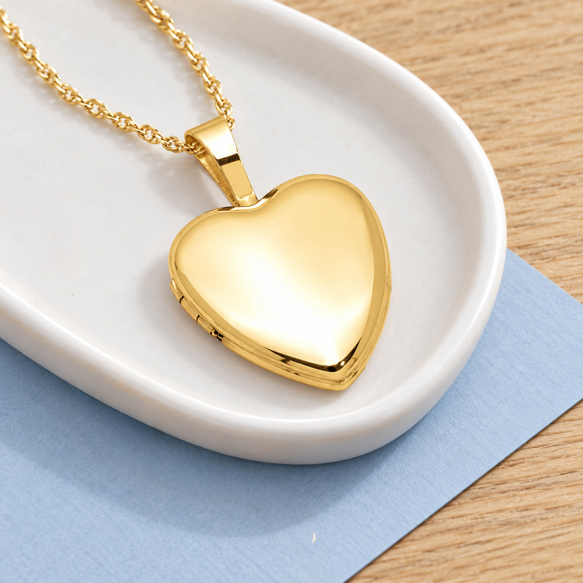 Solid 14K Yellow Gold Petite Heart Photo Locket - lifestyle
