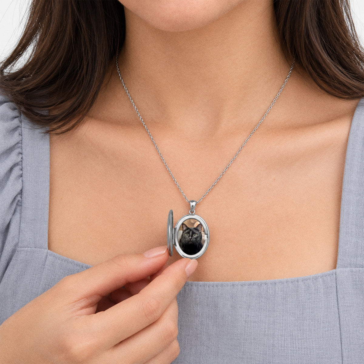 Floral Oval Photo Locket - on model