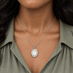 Floral Oval Photo Locket - on model