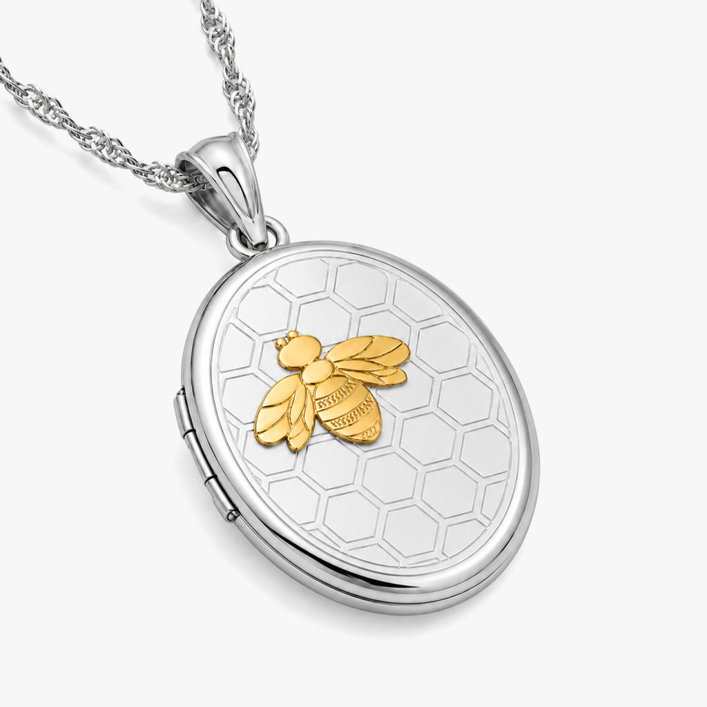 Two Tone Bee Oval Photo Locket