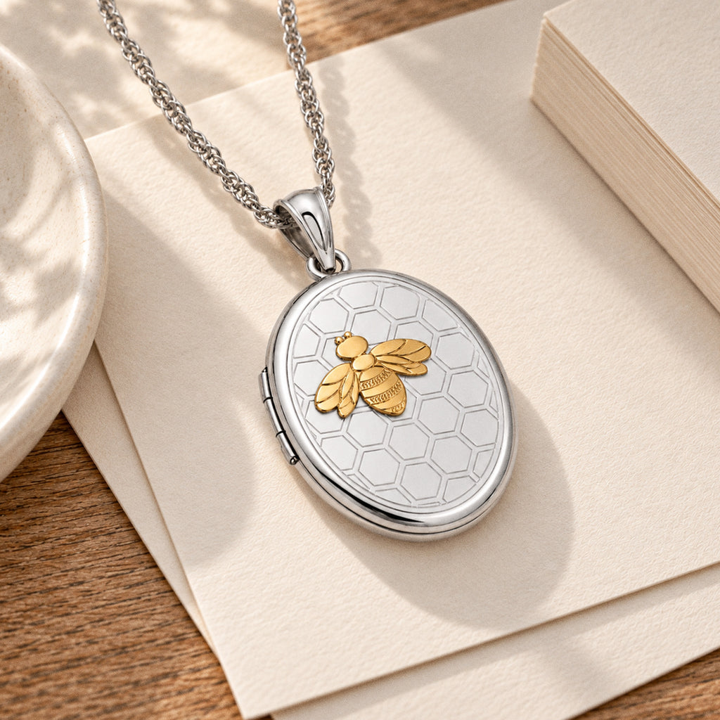 Two Tone Bee Oval Photo Locket - lifestyle