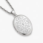 Floral Oval Photo Locket with Cubic Zirconia