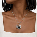 Floral Oval Photo Locket with Cubic Zirconia - on model