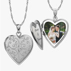 Floral Heart Photo Locket with Cubic Zirconia