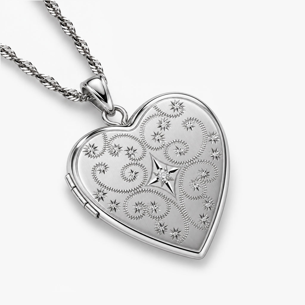 Floral Heart Photo Locket with Cubic Zirconia