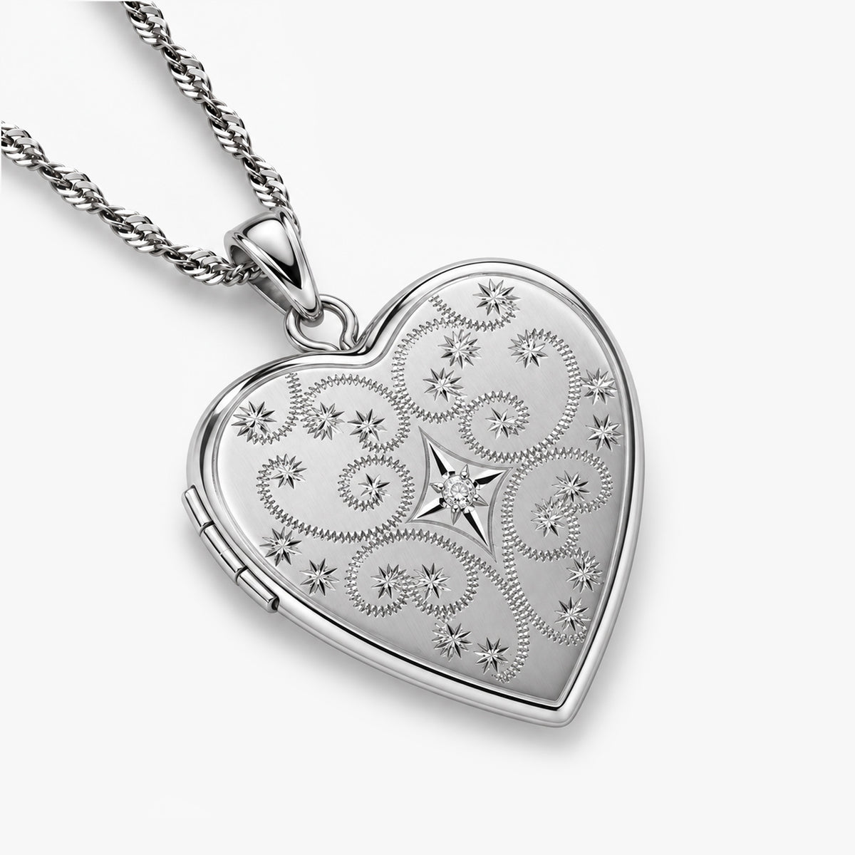 Floral Heart Photo Locket with Cubic Zirconia