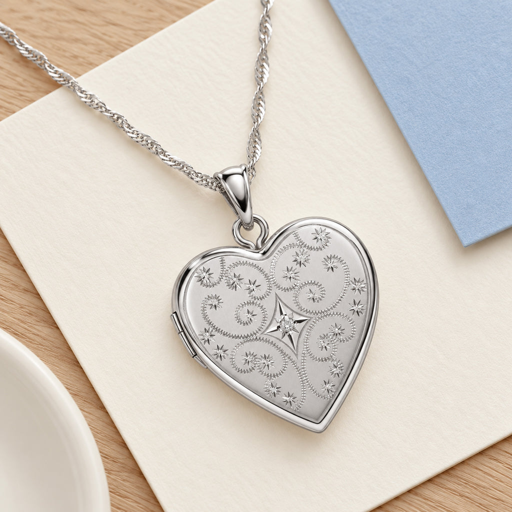 Floral Heart Photo Locket with Cubic Zirconia - lifestyle