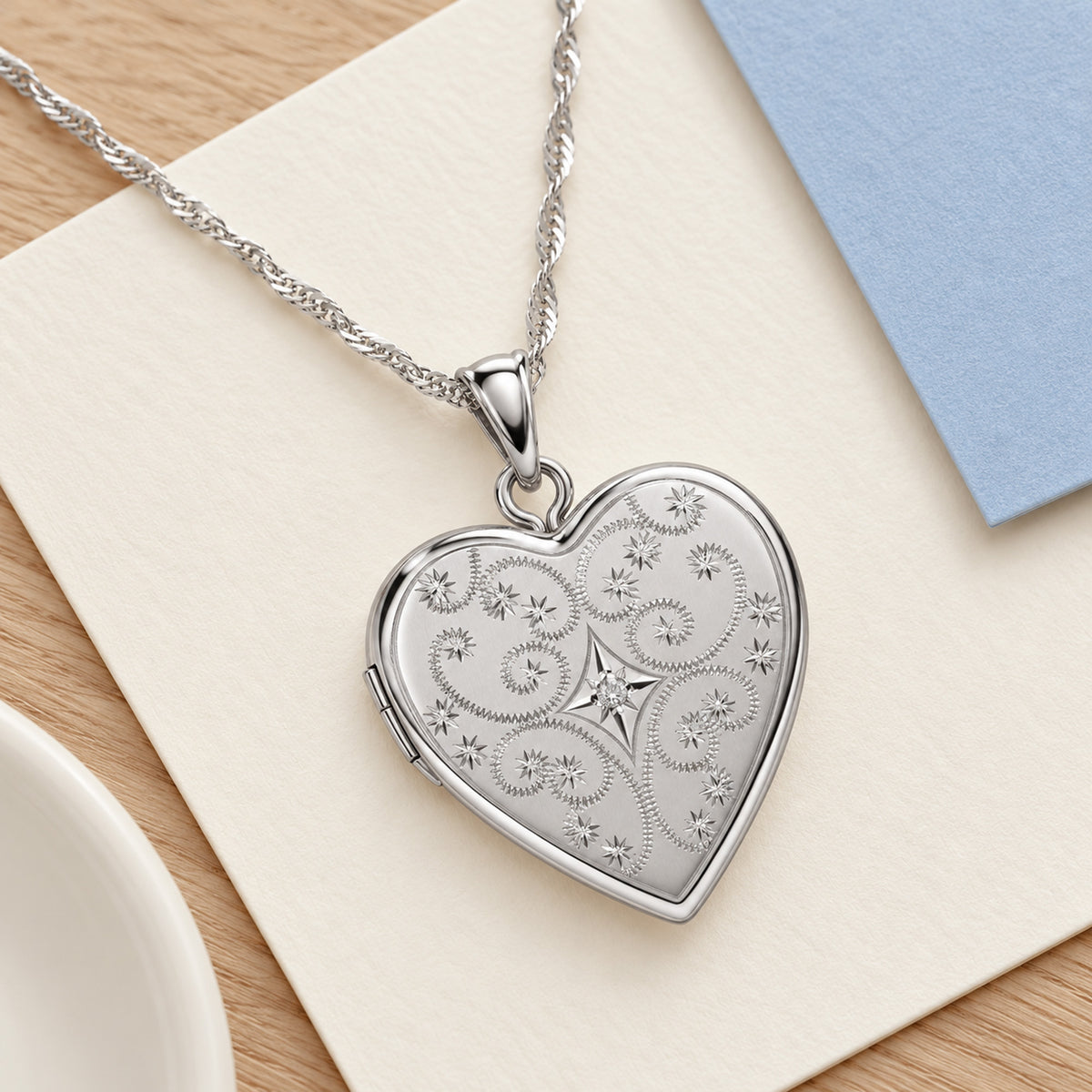Floral Heart Photo Locket with Cubic Zirconia - lifestyle