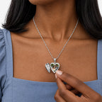 Floral Heart Photo Locket with Cubic Zirconia - on model