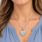 Floral Heart Photo Locket with Cubic Zirconia - on model