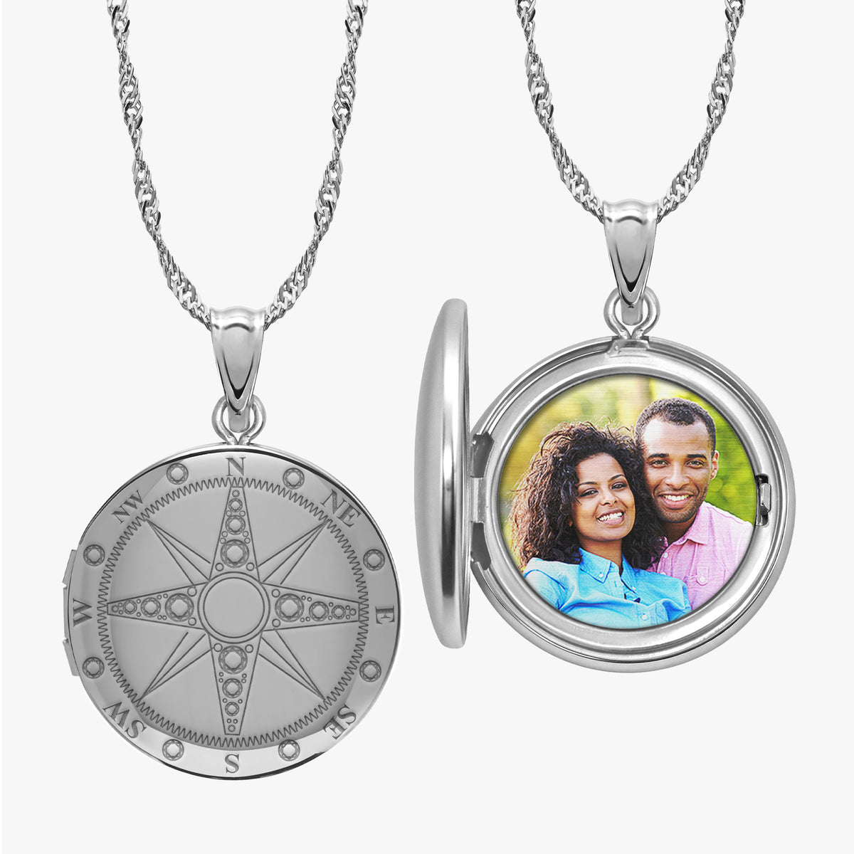 Nautical Compass Round Photo Locket